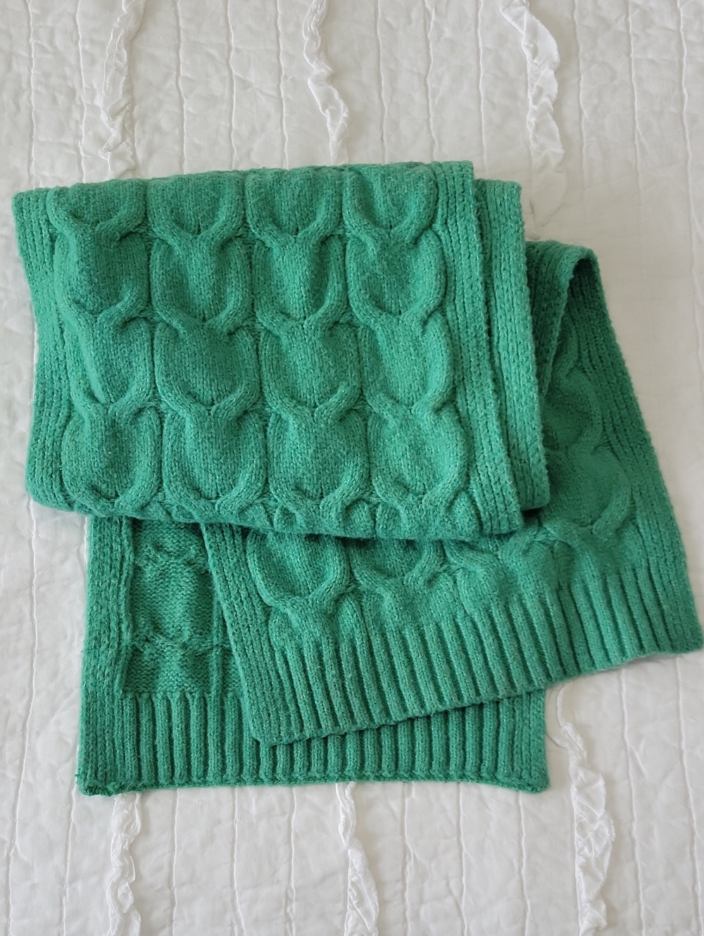 Tahari Cable Knit Scarf Green Super Soft 72"×10.5" NWT